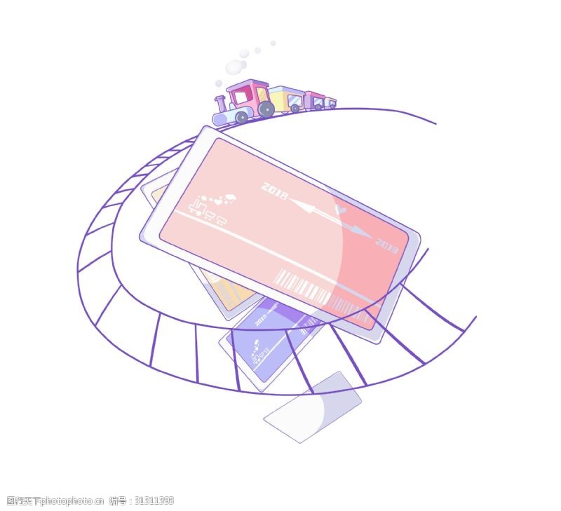 粉色的火车票手绘插画