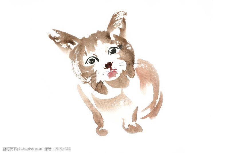 好奇猫好奇的小猫水彩画PNG免抠素材