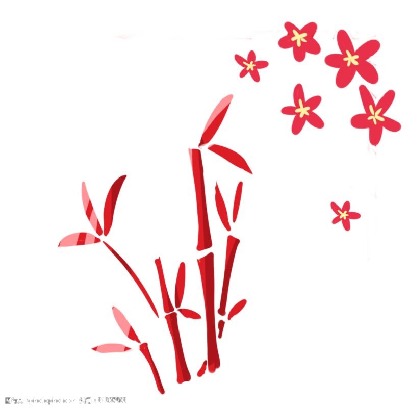 各种色系红色新年竹子梅花