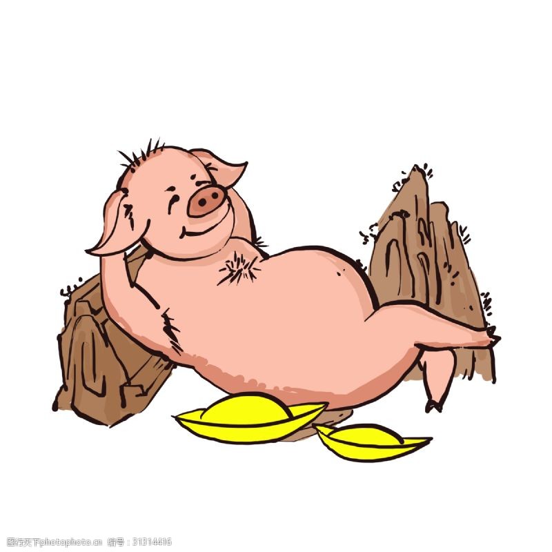 卡通可爱粉色动物小猪猪睡觉插画