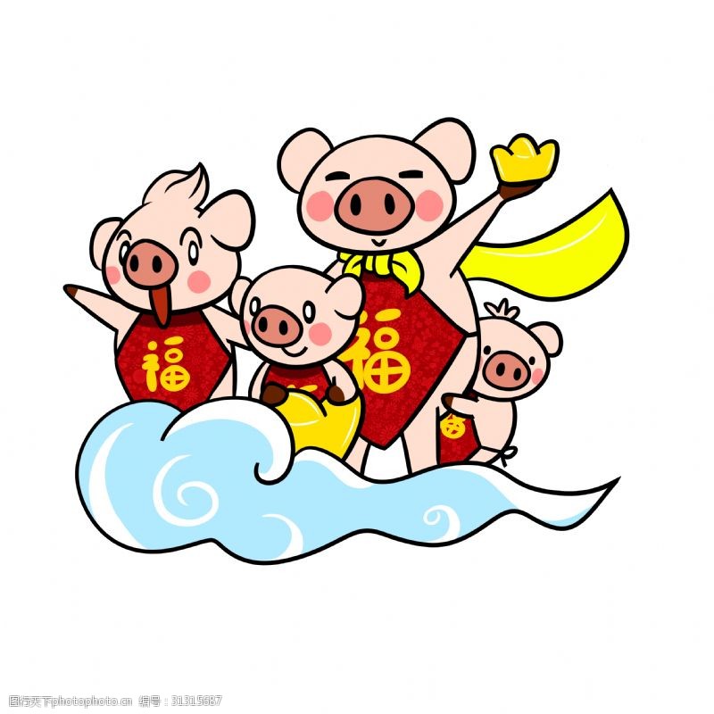 春节春运卡通小猪新年送财运png透明底