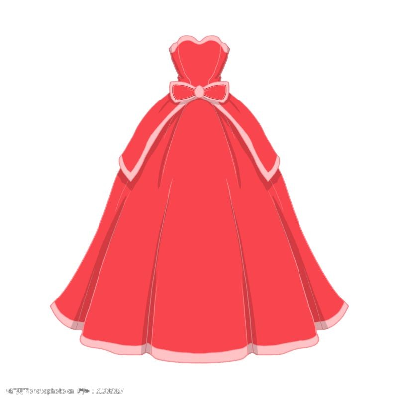 手绘礼服手绘红色裙子插画