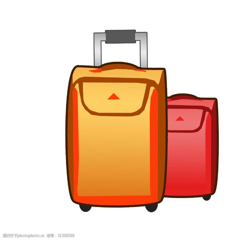 红色拉杆箱包手绘橘红色行李箱插画