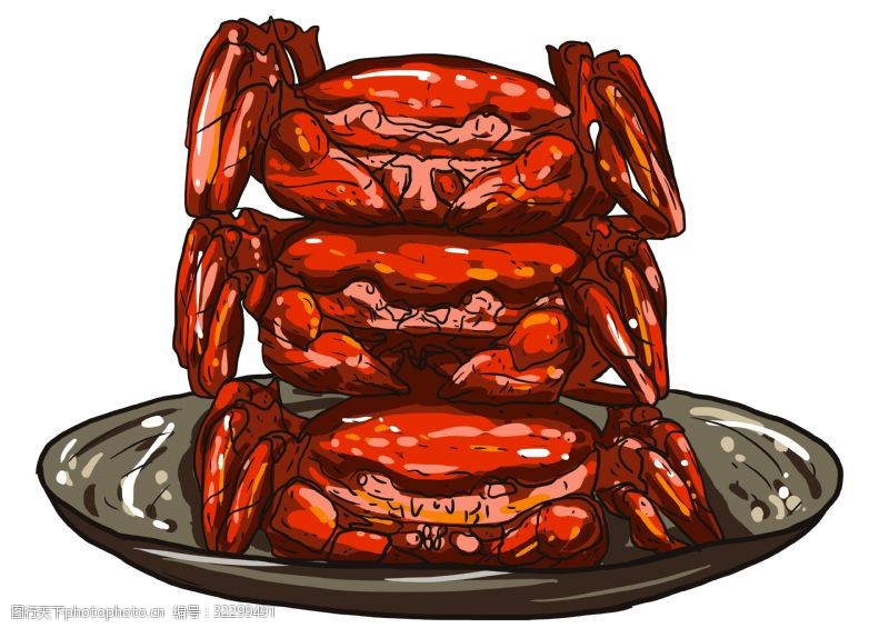美食海报免费下载手绘可爱卡通插画食物螃蟹美食