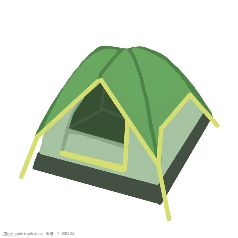野外露营手绘绿色帐篷插画