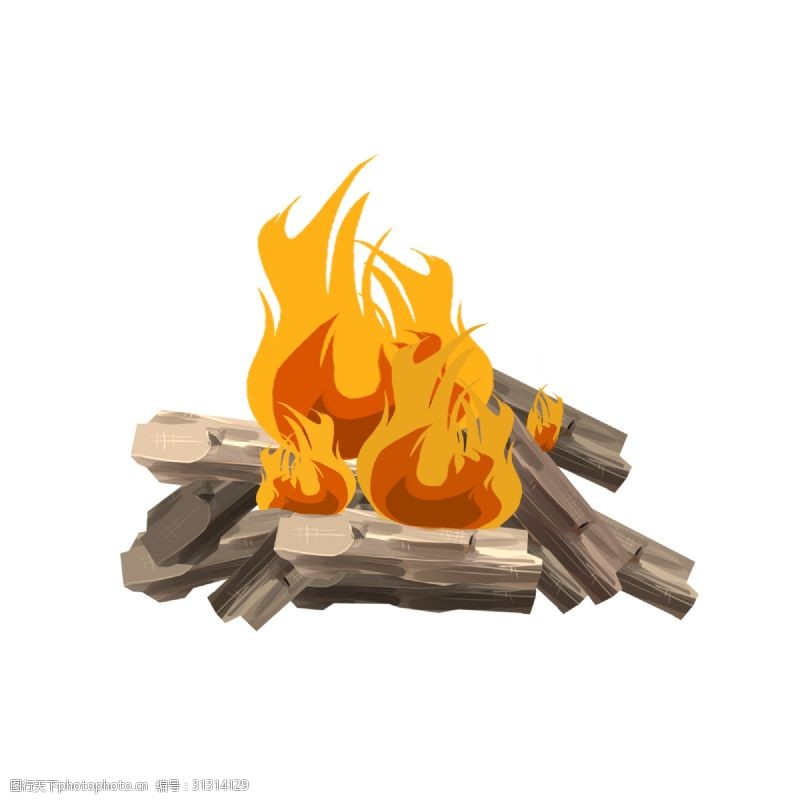 野外露营手绘燃烧的木头插画