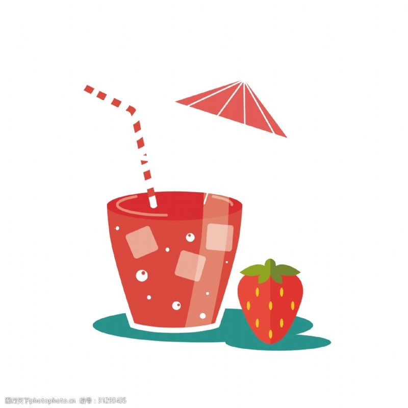 夏天卡通草莓汁清凉矢量图