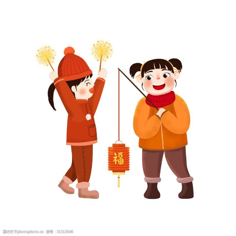 ps插件新年游乐儿童插画手绘放烟花