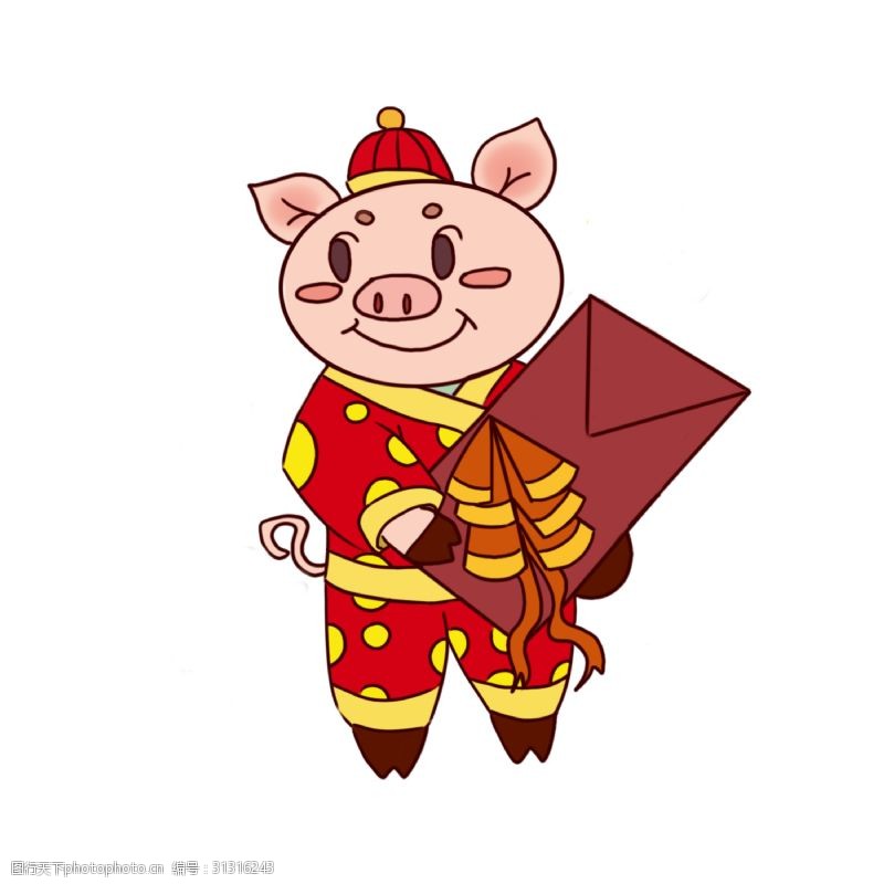 财神猪猪年新年送福手绘插画