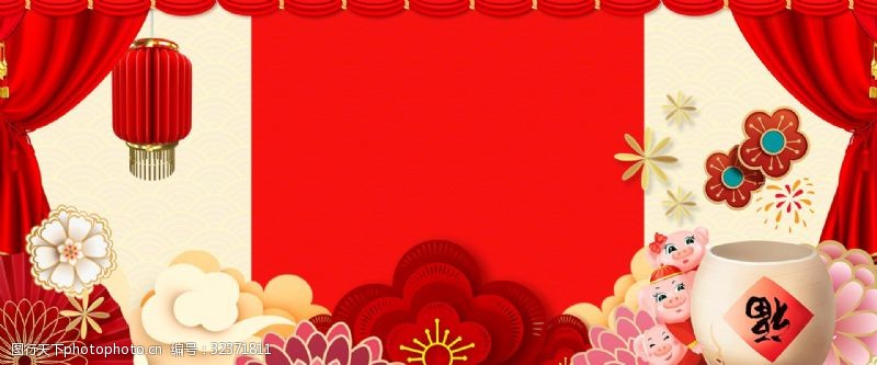猪年中国风剪纸喜庆春节红色背景