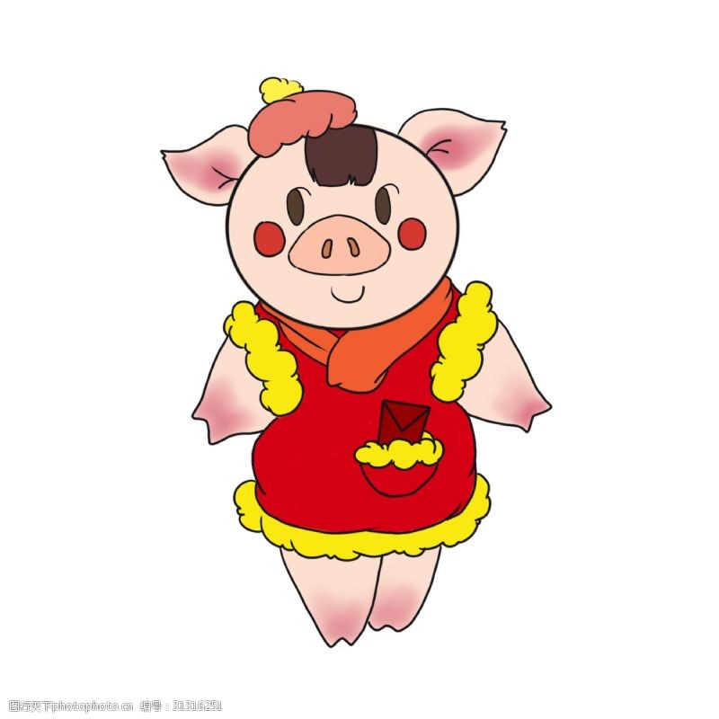 财神猪猪年猪猪送红包手绘插画