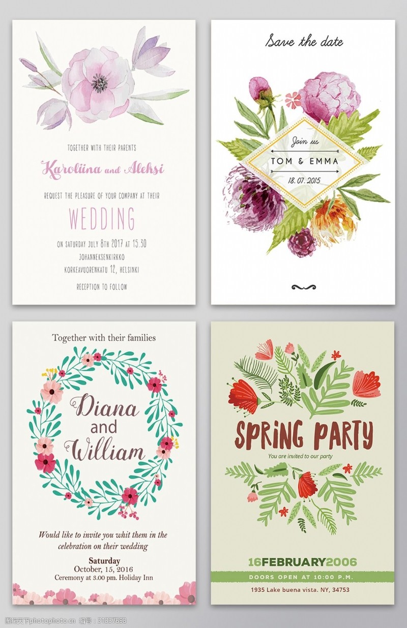 邀请函素材下载创意花朵花卉几何海报卡片矢量素材