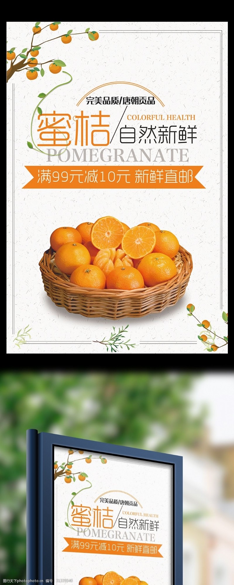 鲜桔柠檬纯天然新鲜水果鲜橙桔子采摘海报设计
