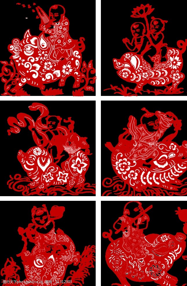 小猪剪纸中国风猪年插画剪纸
