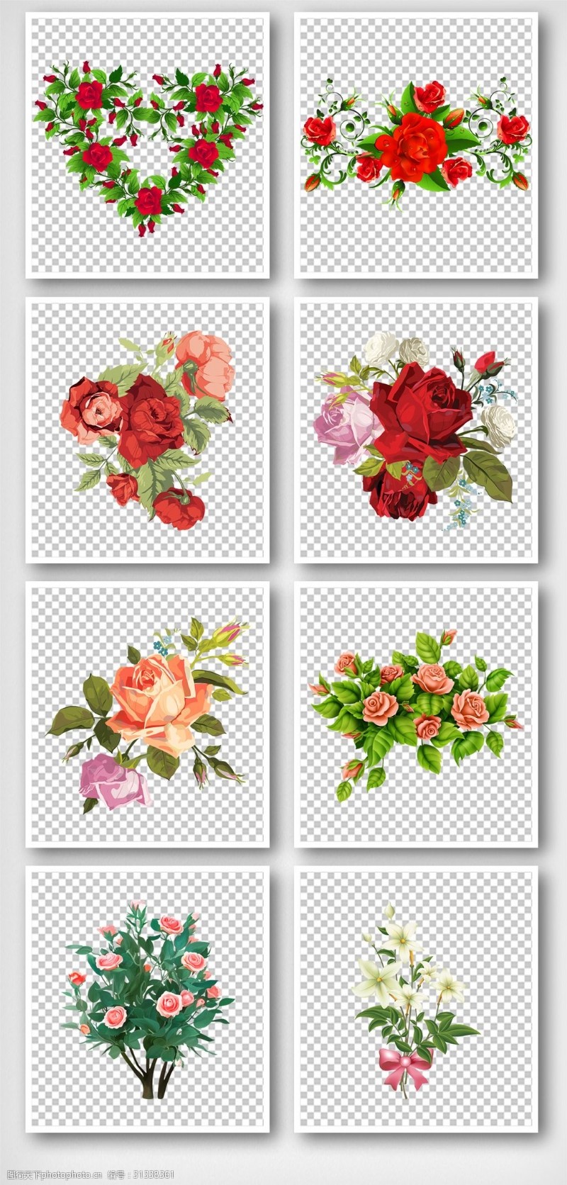 春天背景墙清新美丽手绘红色玫瑰花装饰元素