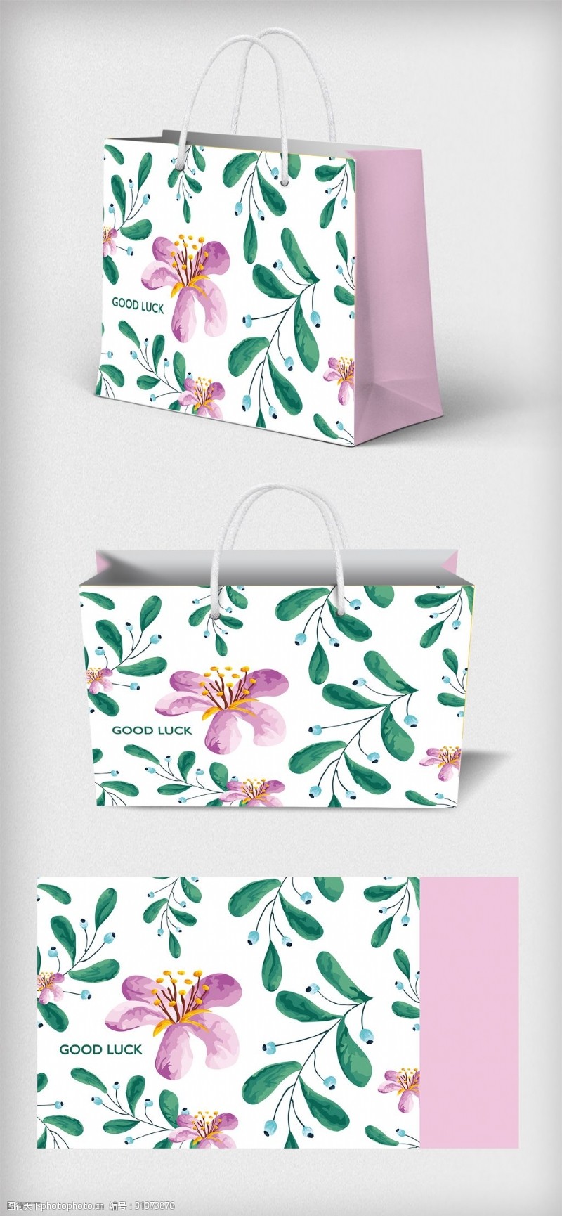 手绘礼服手绘植物背景购物手提袋设计