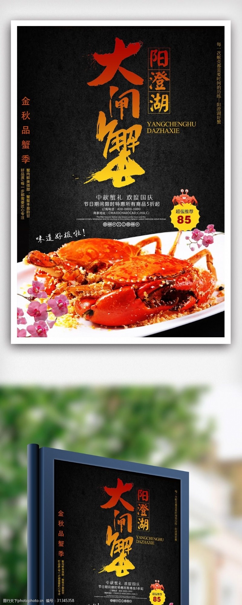 螃蟹宣传阳澄湖大闸蟹美食宣传海报设计模版.psd