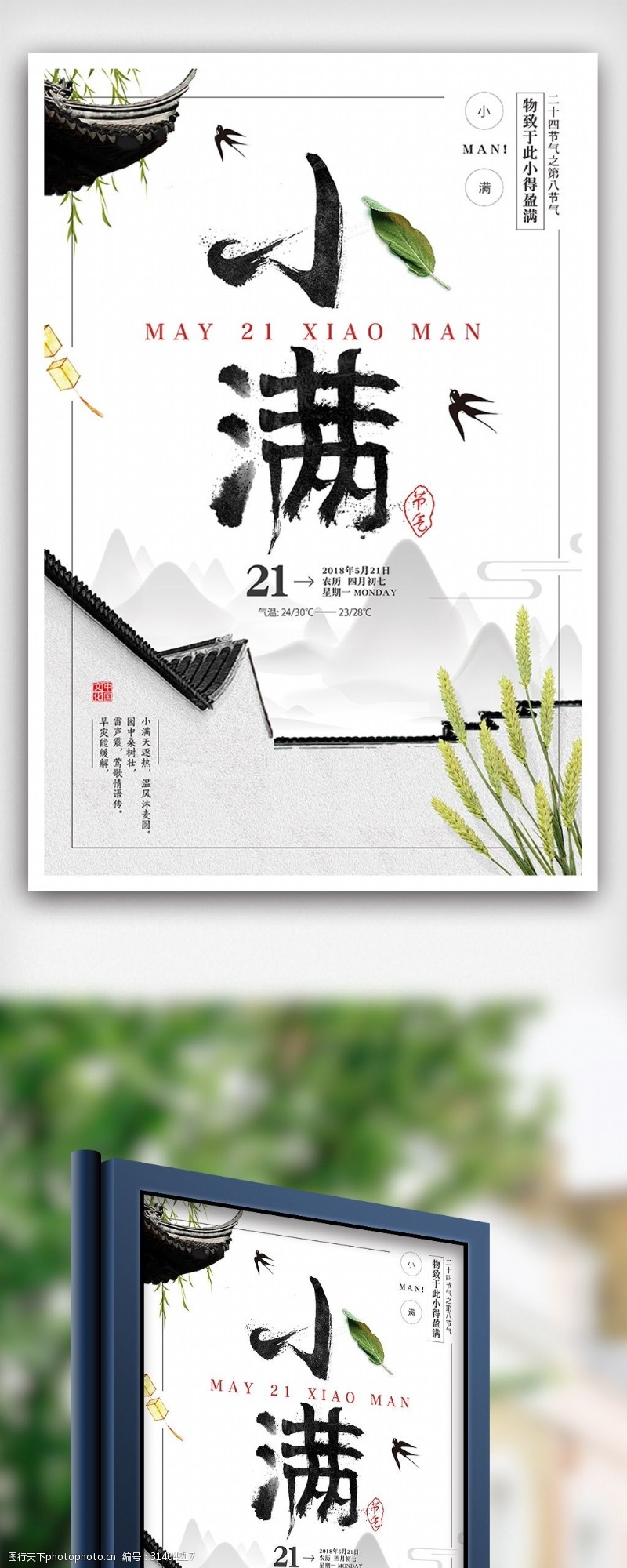 中国风二十四节气小满海报设计