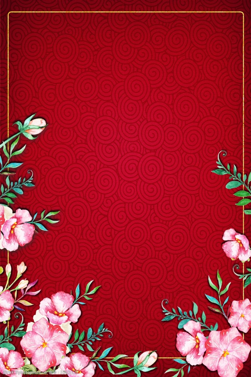 签约背景中国红花卉边框电商淘宝背景5背景