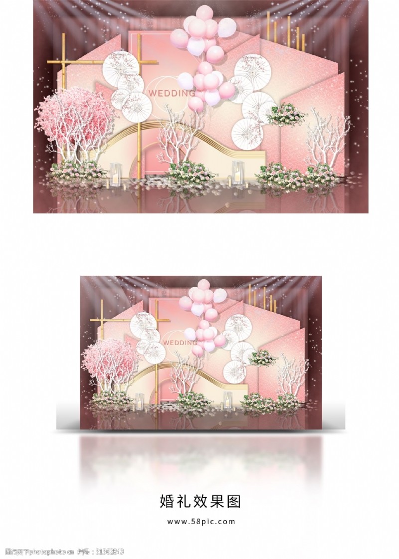 粉色系婚礼粉白色系日式婚礼效果图