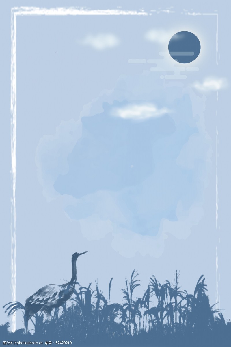 蓝色简约世界湿地日剪影海报背景