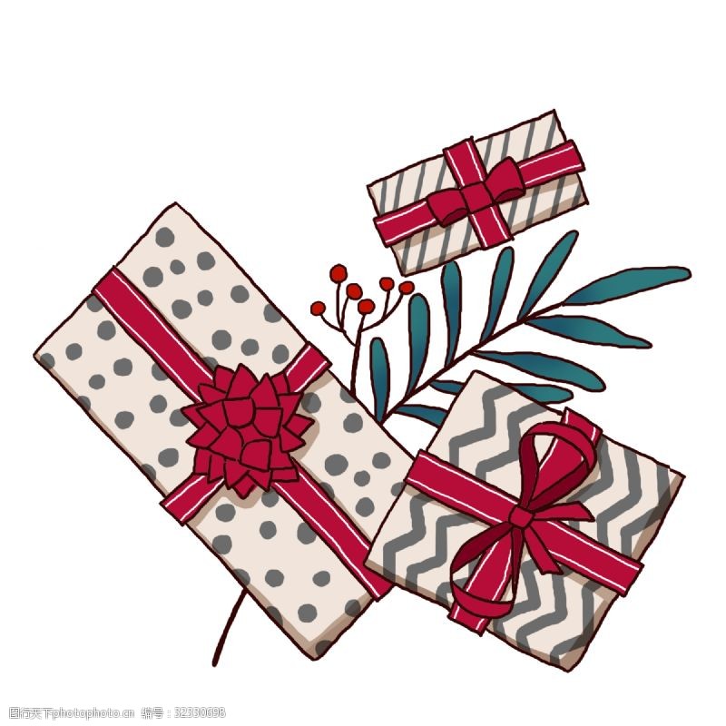 红丝带精美礼品一组文艺礼盒和干花PNG免抠素材