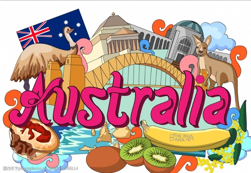 世界著名建筑物澳大利亚国家手绘插画