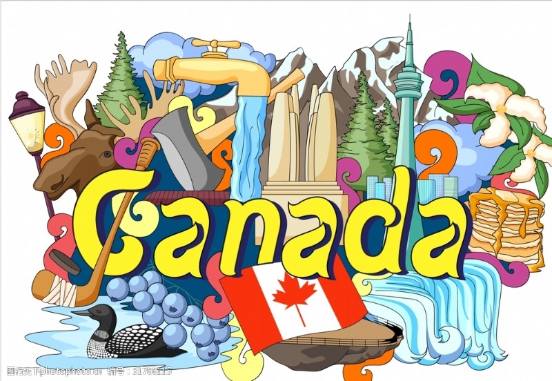 世界著名建筑物加拿大国家手绘插画
