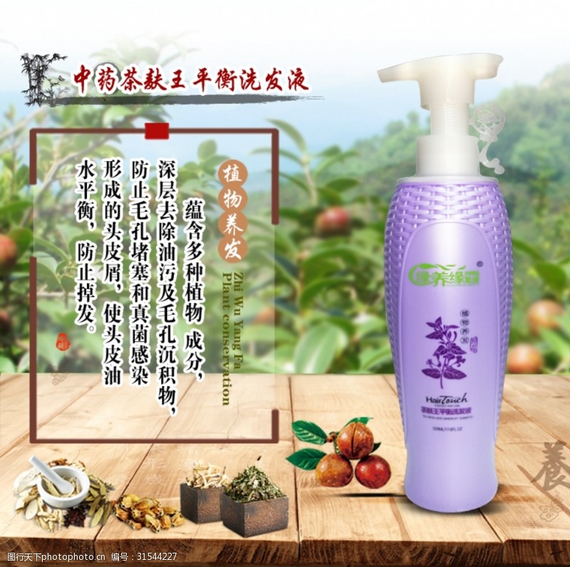 洗发水海报绿养缘瑶式头疗茶麸平衡洗发液