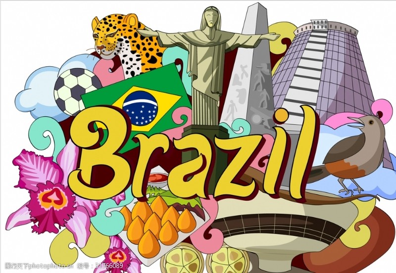 世界著名风景巴西国家手绘插画