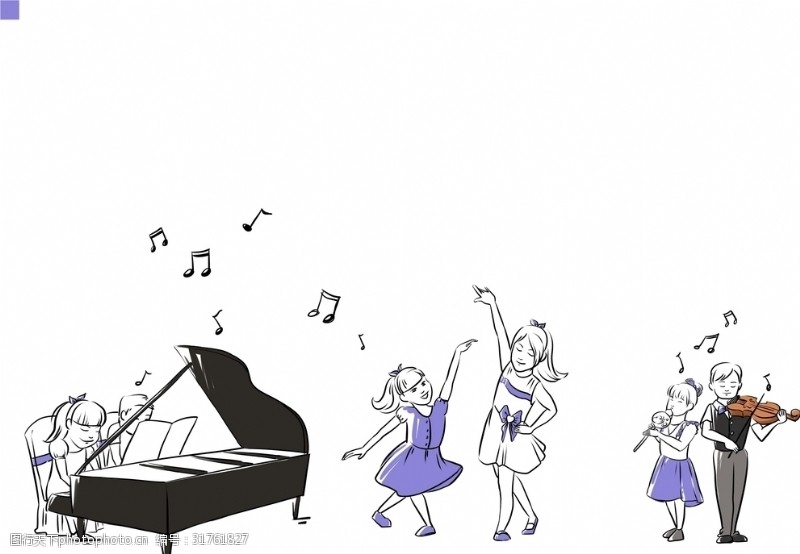 音乐男孩弹钢琴跳舞的孩子们