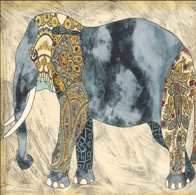复合材料复古动物大象画