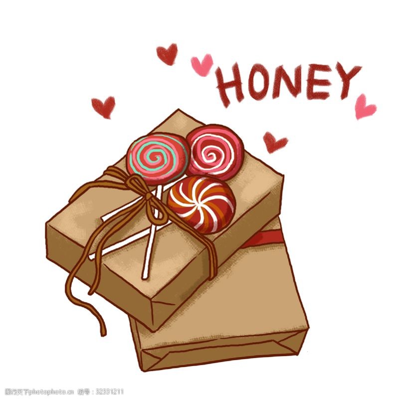 红丝带精美礼品情人节手绘精美礼盒和糖果PNG免抠素材