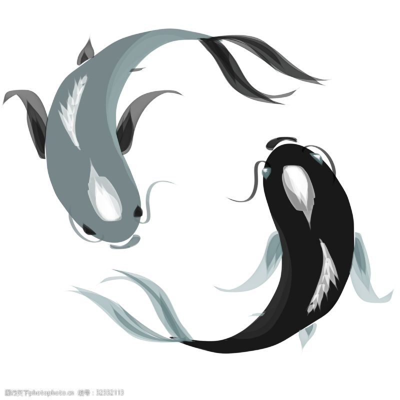 水彩风格手绘锦鲤阴阳鱼