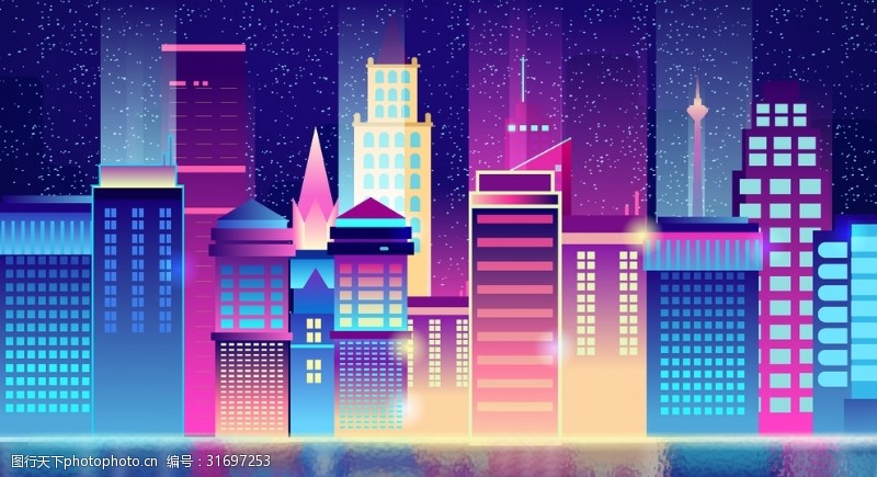 手绘城市免费下载唯美城市插画