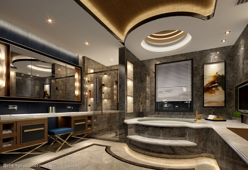 柜子卫生间洗浴房浴缸3D模型效果图