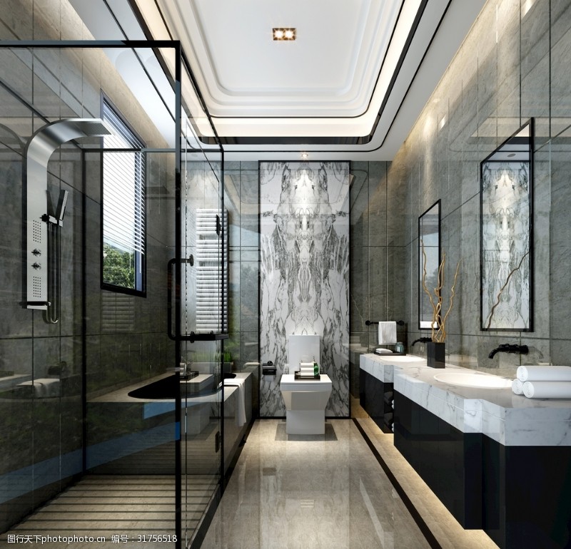柜子现代简约卫生间淋浴房3D模型效