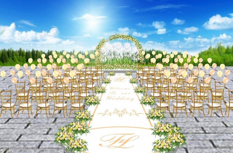 竹节椅小清新风格户外婚礼仪式区效果图