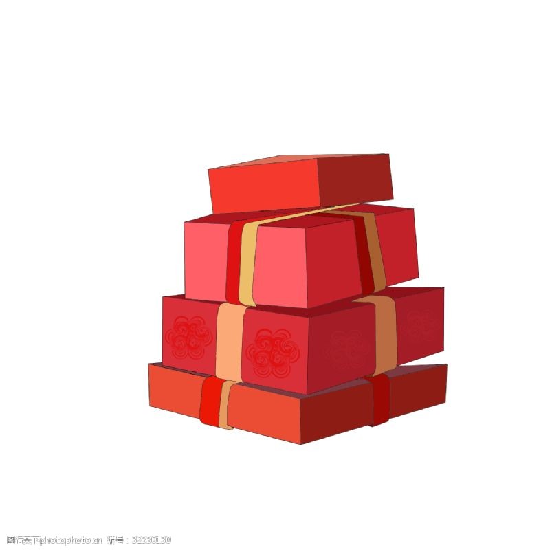 一堆礼品手绘春节年货元宝礼盒多个红色礼盒