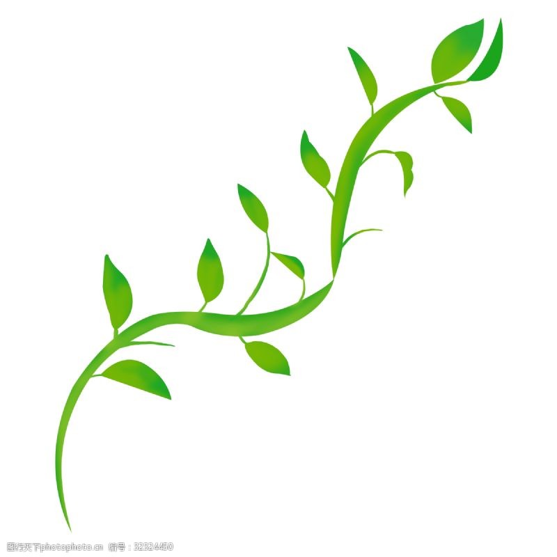 手绘绿叶素材下载带茎植物绿叶卡通手绘素材免费下载