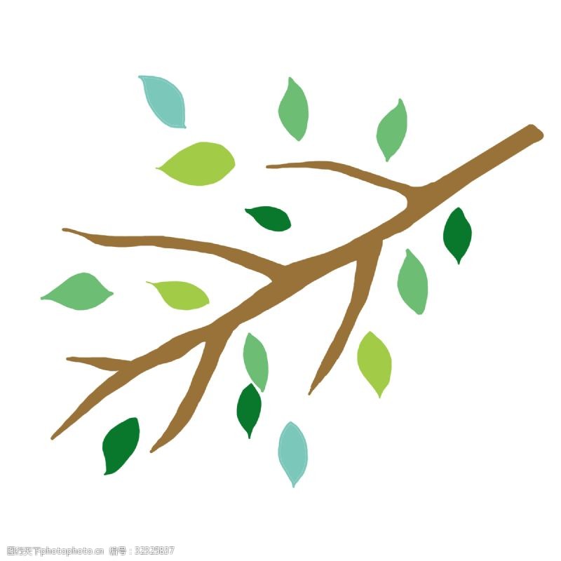 手绘绿叶素材下载带树叶的树枝卡通手绘素材免费下载