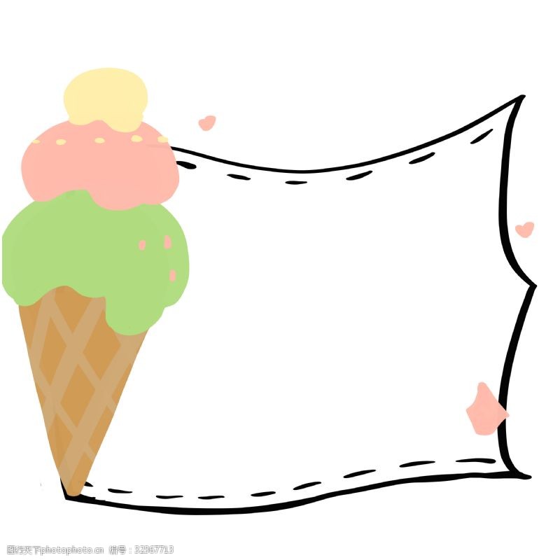 简单冰淇淋黑色边框手绘冰淇淋元素