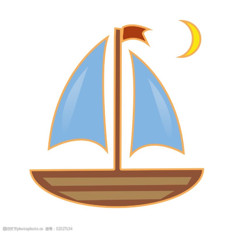 卡通月亮船卡通手绘夏日帆船