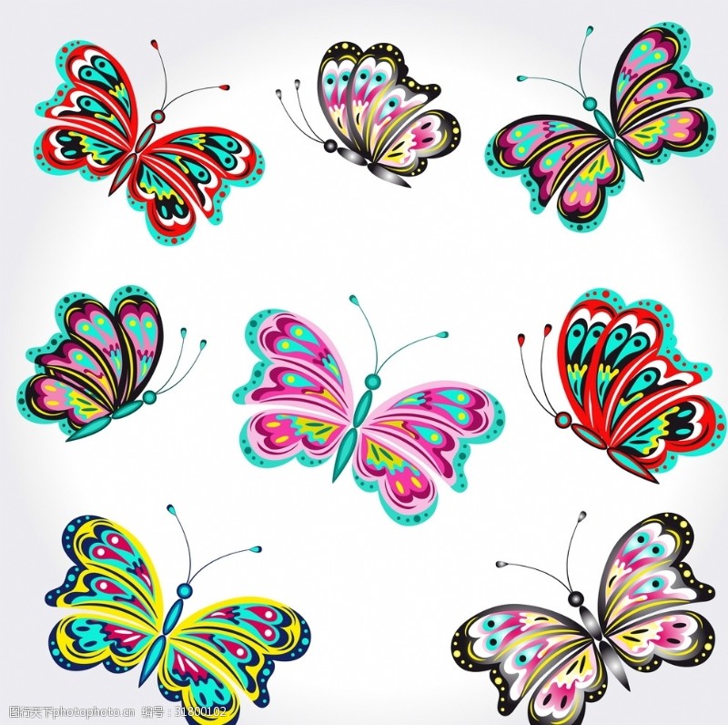 多种图案多彩蝴蝶花纹