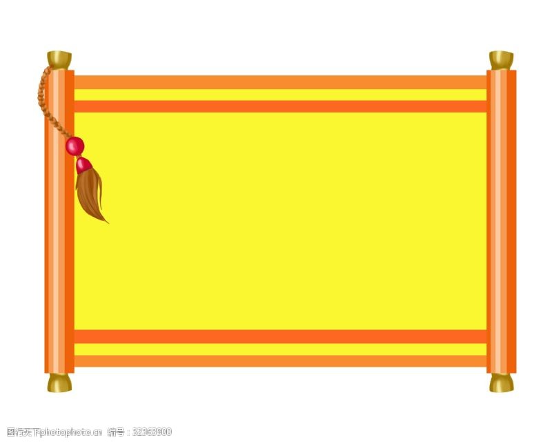 中式画框新年黄色的中式卷轴边框插画