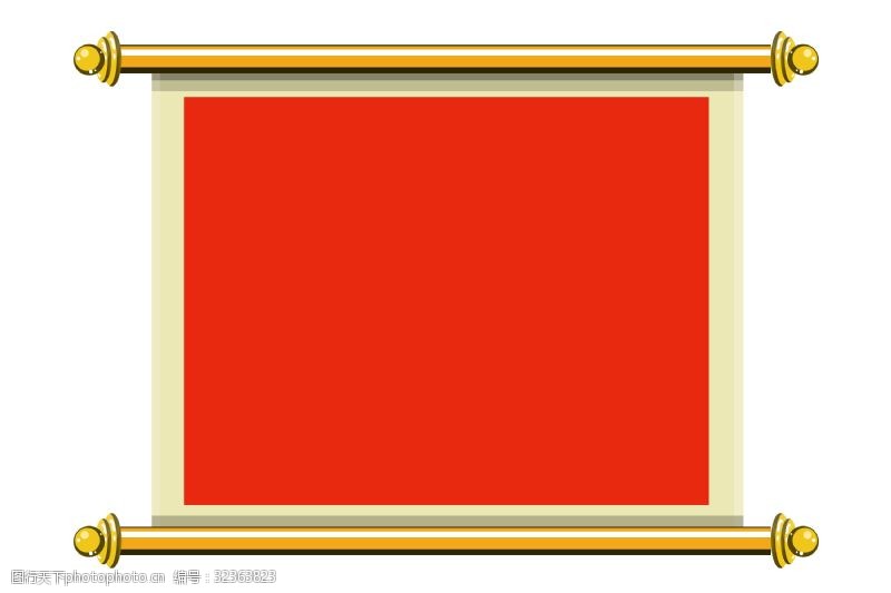 中式画框手绘红色的卷轴边框插画
