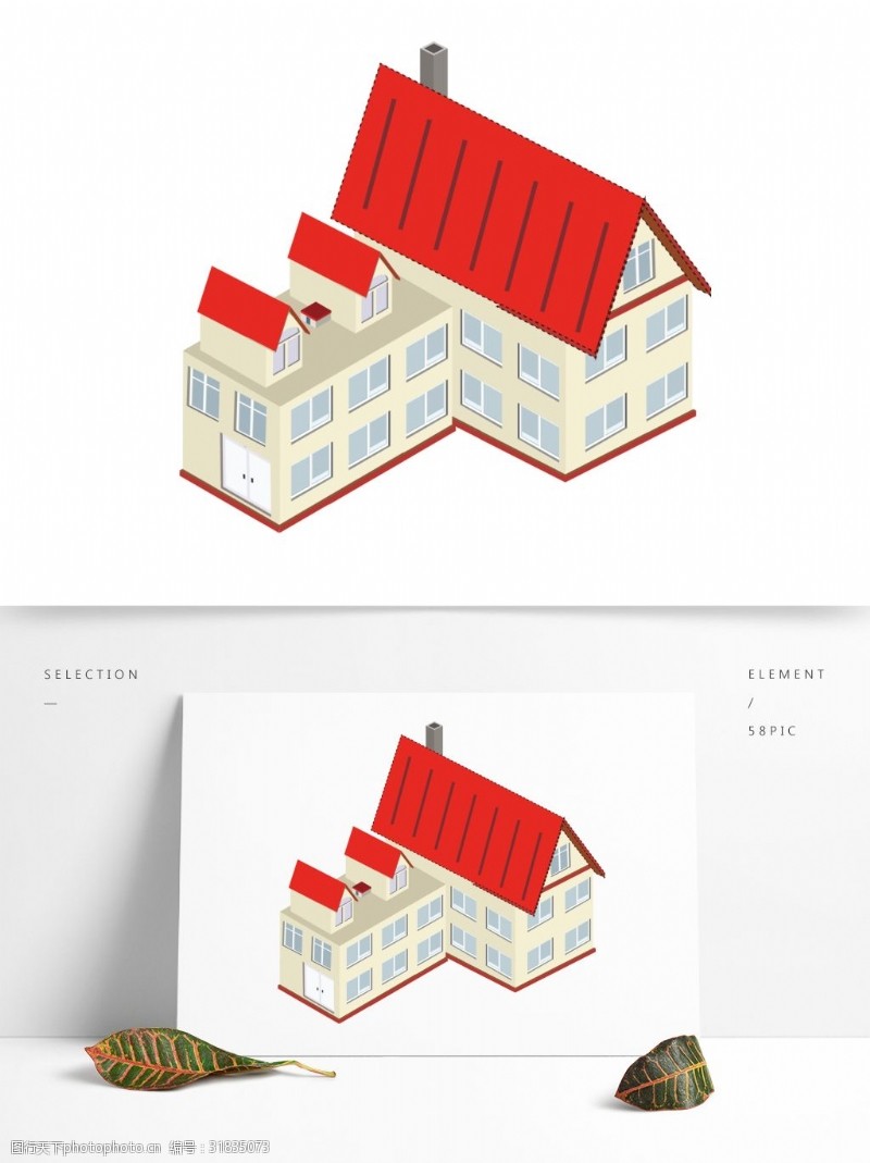 2.5D红色房子建筑场景AI素材