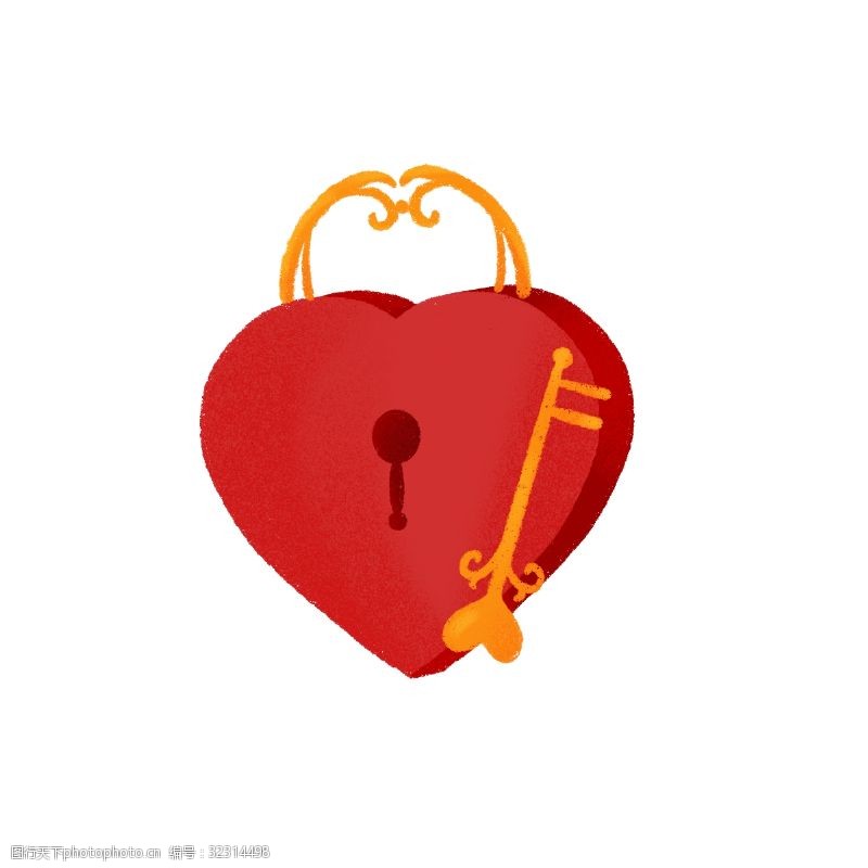 手绘钥匙手绘可爱爱心之锁