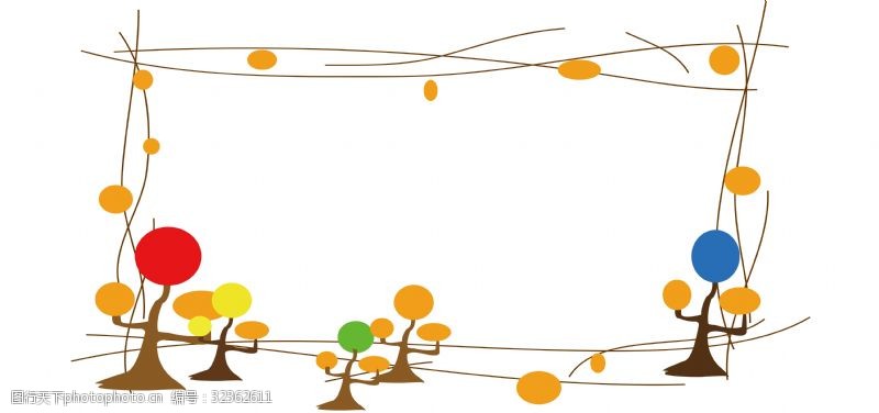 橘黄色树叶手绘卡通树木边框插画