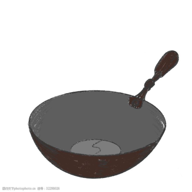 卡通厨房用具简约手绘炒锅烧菜老式铁锅